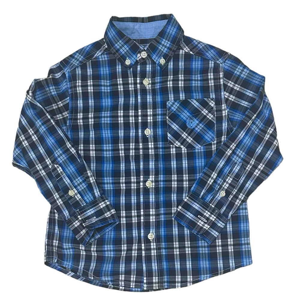 LIKE NEW - CHAPS Boys Blue Plaid Long Sleeve Button Down Shirt - Size. 4
